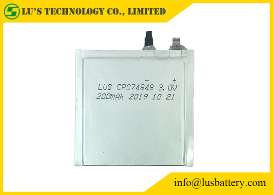 Bateria de lítio de alta temperatura fina super CP074848 da bateria 3V 200mAh de IOT LiMnO2