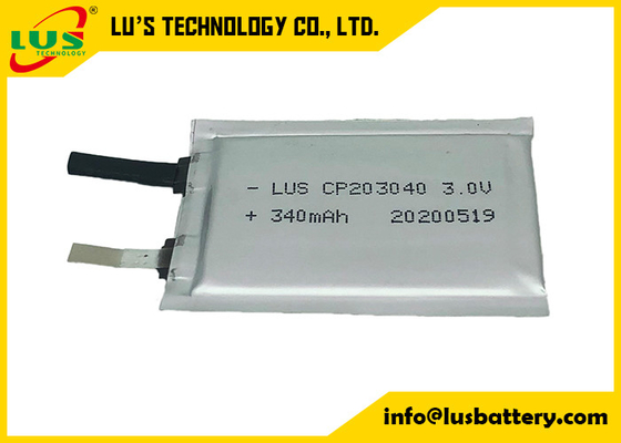 Bateria prismático 3V 340mAh CP203040 do polímero do lítio Limno2 para dispositivos médicos
