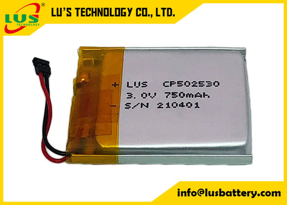 Bateria ultra fina de alta temperatura CP502530 da bateria 3V 800mAh do polímero do lítio LP502530