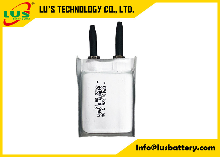 CP401825 Bateria de polímero 3.0V 320mah Li MnO2 Baterias de película ultra fina CP401725 Bateria plana para rastreador