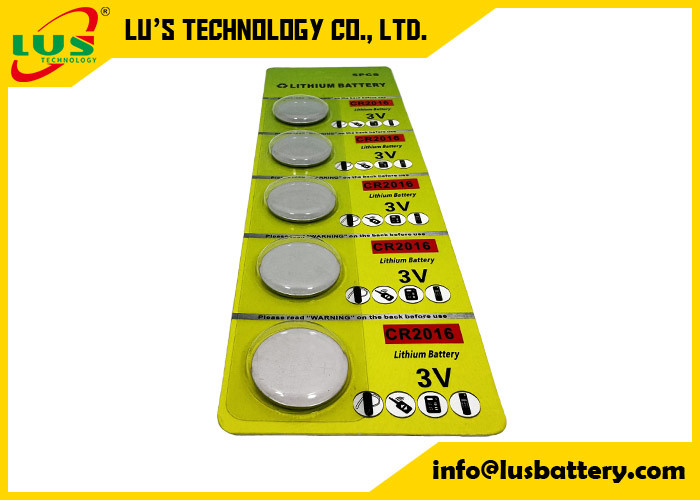 Célula de botão de lítio CR2016 Fornece 3V Bateria de célula de moeda de lítio CR2016 5 Pcs Blistcard Pack
