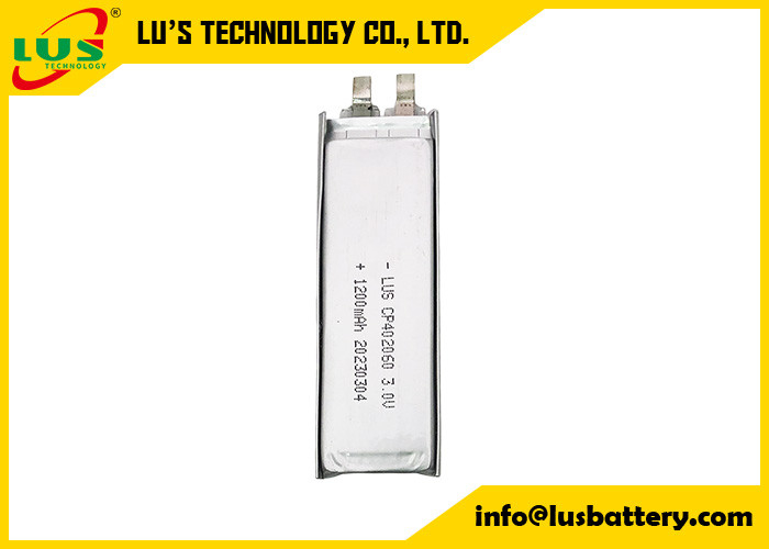 Bateria limno2 fina flexível CP402060 de 3,0 volts 1200mah para baterias CMOS de lítio não recarregáveis de 3 V