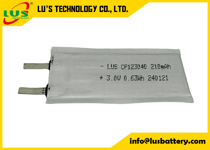 Cp123040 Bateria primária de lítio ultra fina 3.0 Volt 210mAh Bateria Li-Mno2 personalização