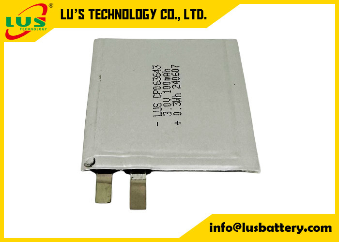 CP063643 3,0 volts 100mAh Bateria de lítio pequena 3V CP063643 Bateria ultrafinha para IOT/RFID
