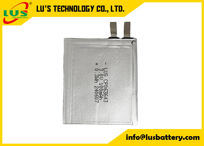 CP063643 3,0 volts 100mAh Bateria de lítio pequena 3V CP063643 Bateria ultrafinha para IOT/RFID