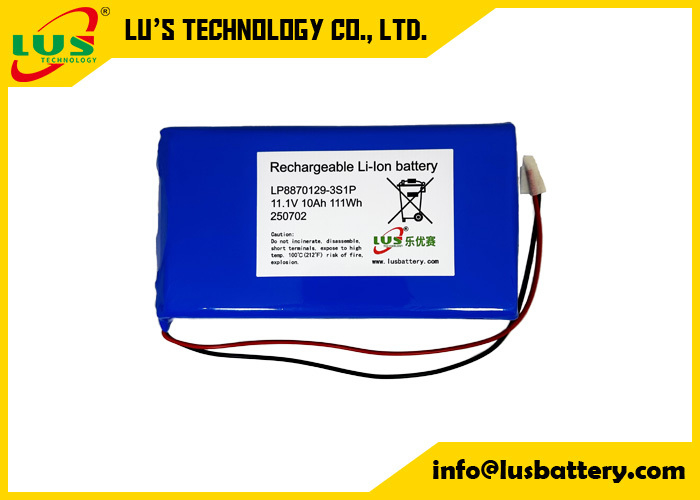 Bateria de polímero de lítio 3,7V 10000mAh LP8870129 personalizada, bateria lipo 3S1P de 11,1 volts 10AH
