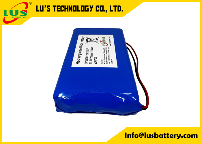 Bateria de polímero de lítio 3,7V 10000mAh LP8870129 personalizada, bateria lipo 3S1P de 11,1 volts 10AH