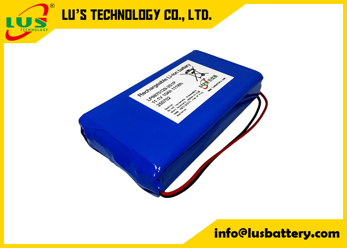 Bateria de polímero de lítio 3,7V 10000mAh LP8870129 personalizada, bateria lipo 3S1P de 11,1 volts 10AH