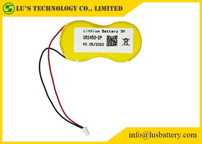 Pilha 1200mah 3.0v da moeda do lítio do botão de CR2450-2P com o conector dos fios JST