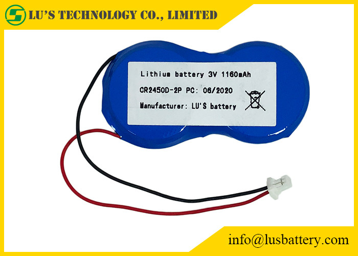 terminais da pilha CR2450 CR2450-2P JST do botão do lítio de 3V 1200mah para etiquetas