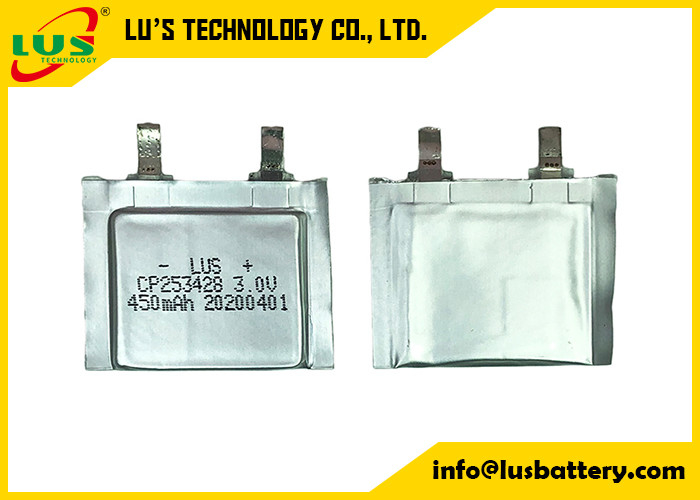 Bateria preliminar flexível CP253428 do polímero de 450mah LiMnO2 para a etiqueta da injeção