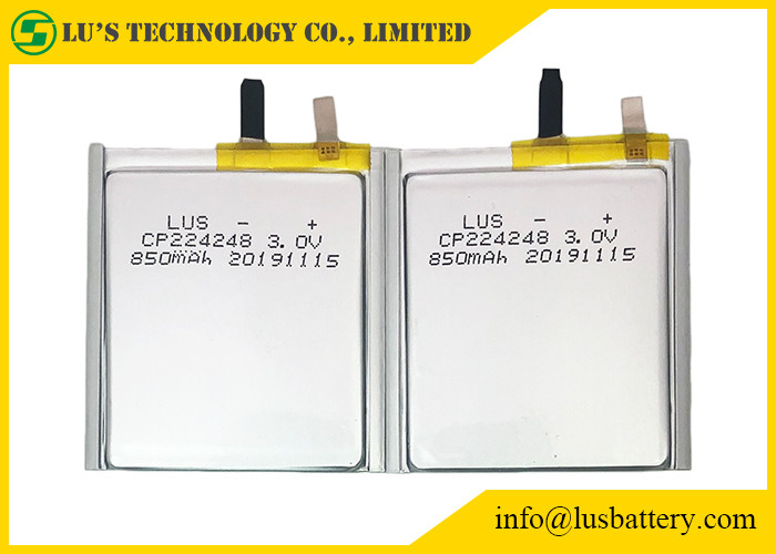 bateria fina LimnO2 CP224248 da pilha de 3.0v 850mah para etiquetas de Bluetooth