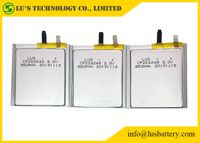 bateria fina LimnO2 CP224248 da pilha de 3.0v 850mah para etiquetas de Bluetooth