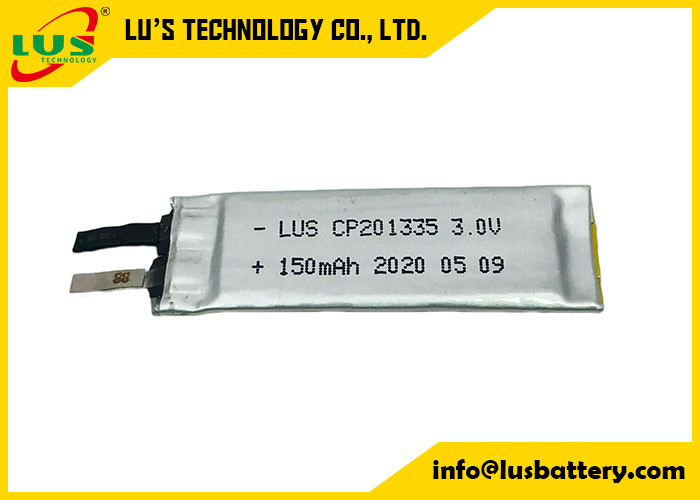 Bateria de lítio flexível feita sob encomenda CP201335 dos terminais 3.0V 150mAh LiMnO2 para etiquetas