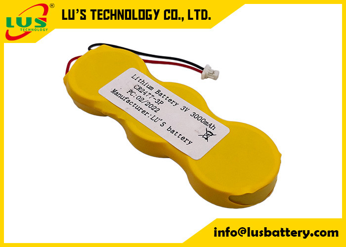 bloco CR2477 3p da bateria da pilha do botão de 3v 3000mah paralelamente aos conectores dos fios