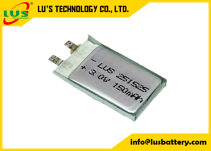 Bateria lisa CP251525 3.0v 150mah Li Po Ultra Thin Battery do dióxido do manganês do lítio